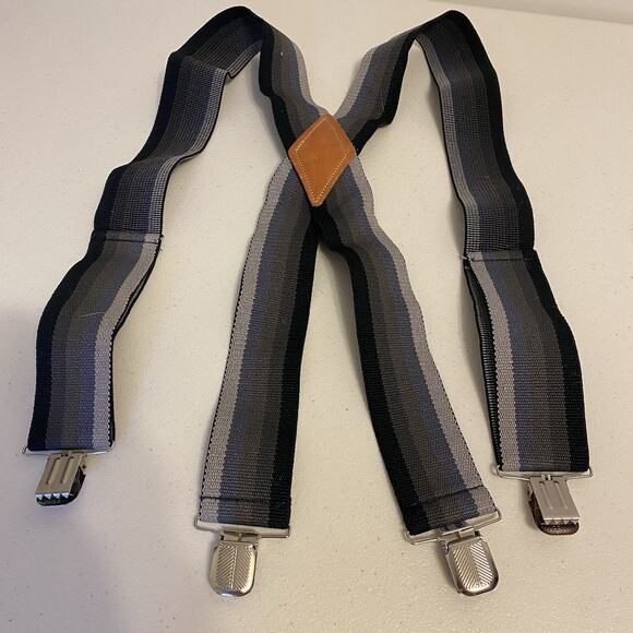 USA Made Men's Utility Classic Suspenders Black Pastel Flex 2" Elastic Clip On - Picture 1 of 5